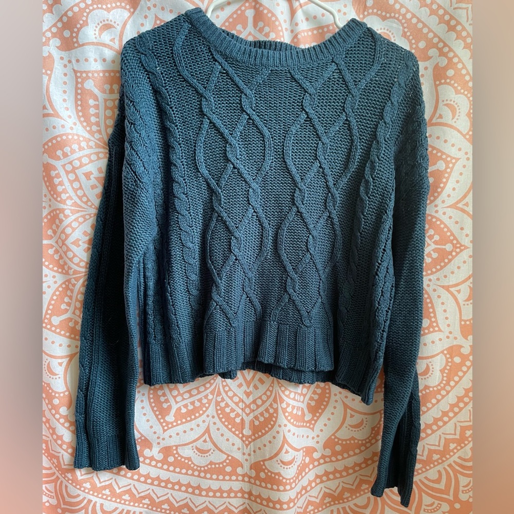 Derek Heart jrs Cable Knit blue long sleeve pullover sweater size L